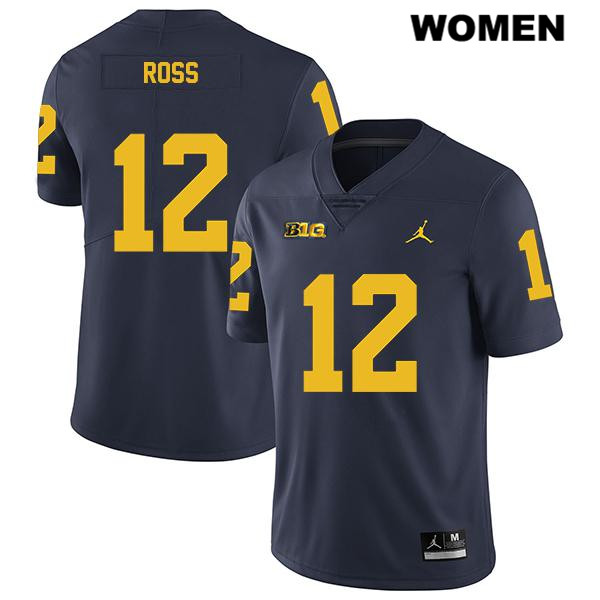 Women's NCAA Michigan Wolverines Josh Ross #12 Navy Jordan Brand Authentic Stitched Legend Football College Jersey XF25S54RP